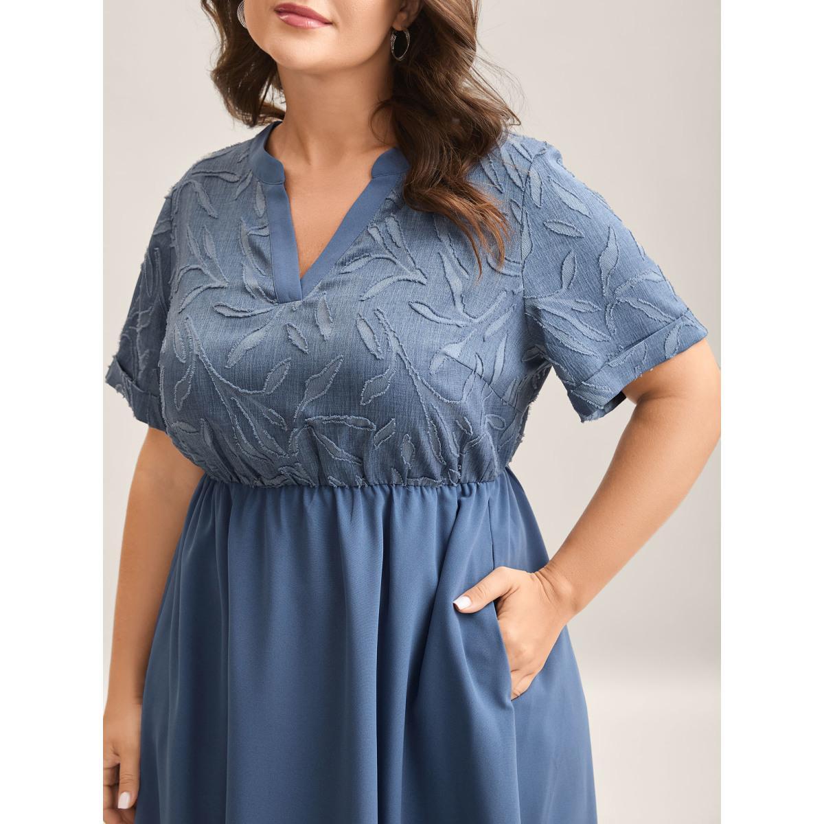 Plus Size Notched Collar Textured Pocket Midi Dress Cerulean Women Notched collar Short sleeve Curvy BloomChic 14-16/1X Product Image