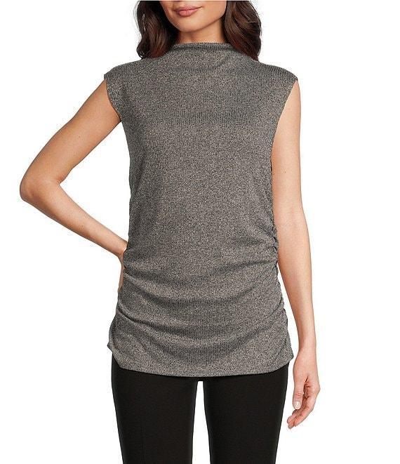 Calvin Klein Mock Neck Sleeveless Ruched Top Product Image