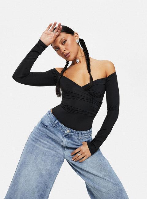 Tarine Wrap Bodysuit Black Product Image