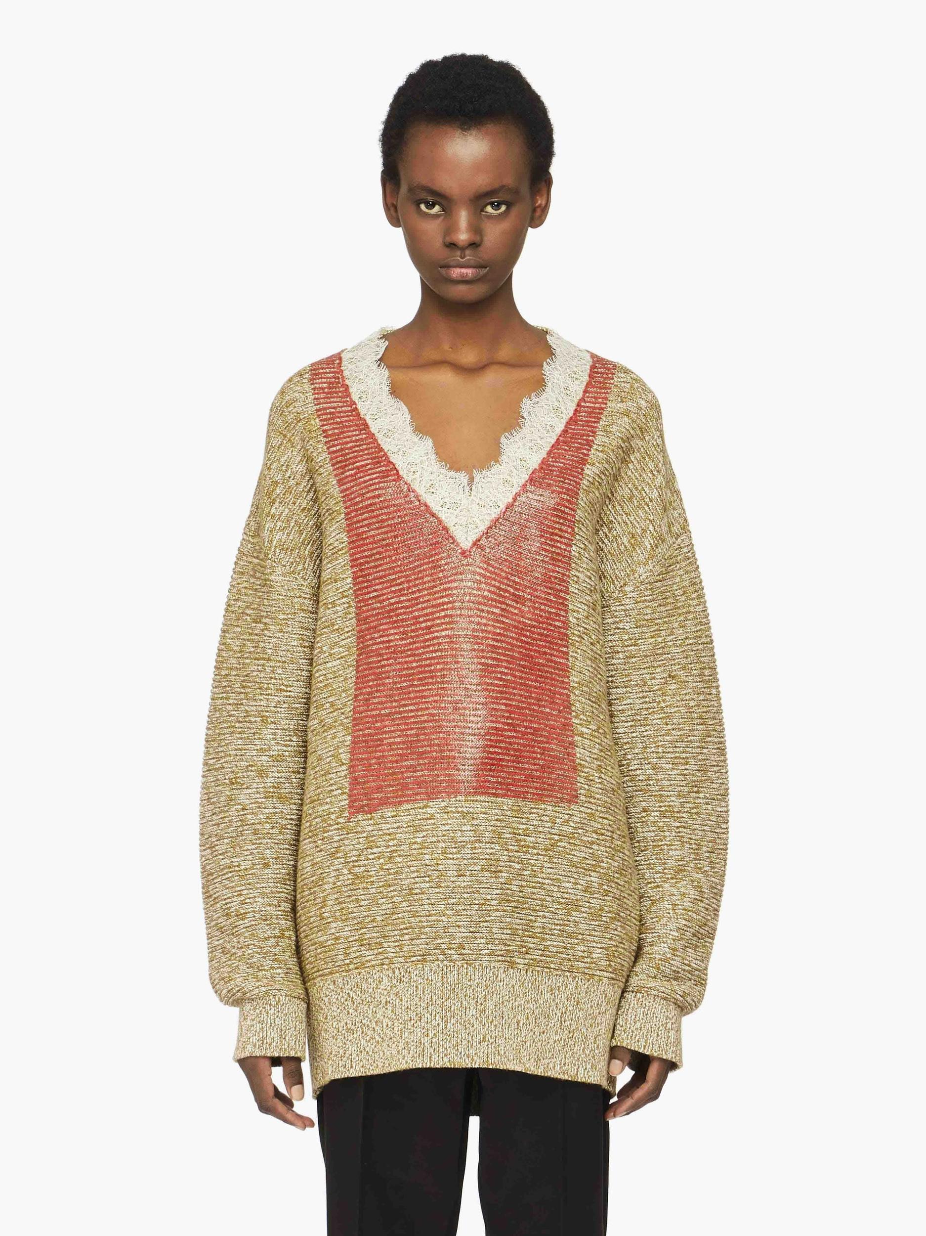 V-NECK LACE TRIM SWEATER Product Image