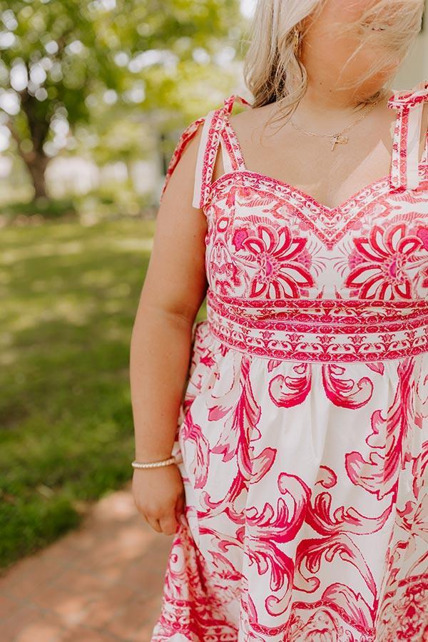French Riviera Floral Midi Dress in Hot Pink Curves Product Image