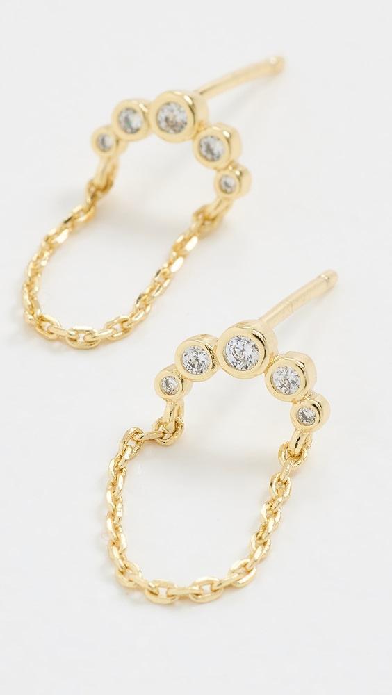 By Adina Eden Cubic Zirconia Bezel Curved Bar Chain Stud Earrings | Shopbop Product Image