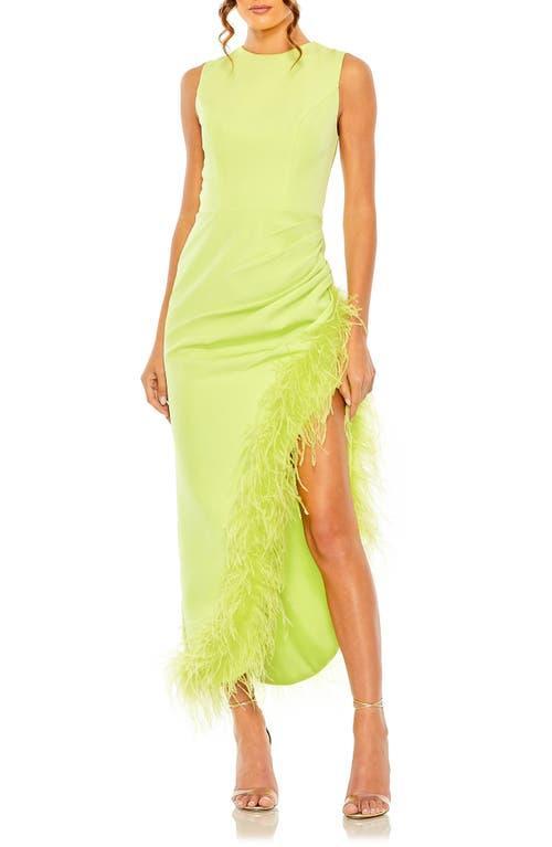 Mac Duggal Crew Neck Sleeveless High-Low Hem with Feather Trim Product Image