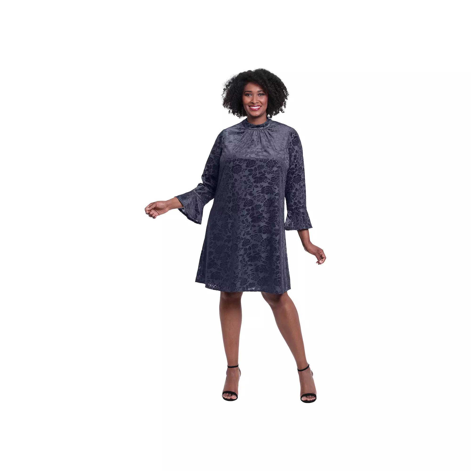 Plus Size London Times Mockneck Bell Sleeve Trapeze Dress, Women's, Size: 24 W, Red Product Image