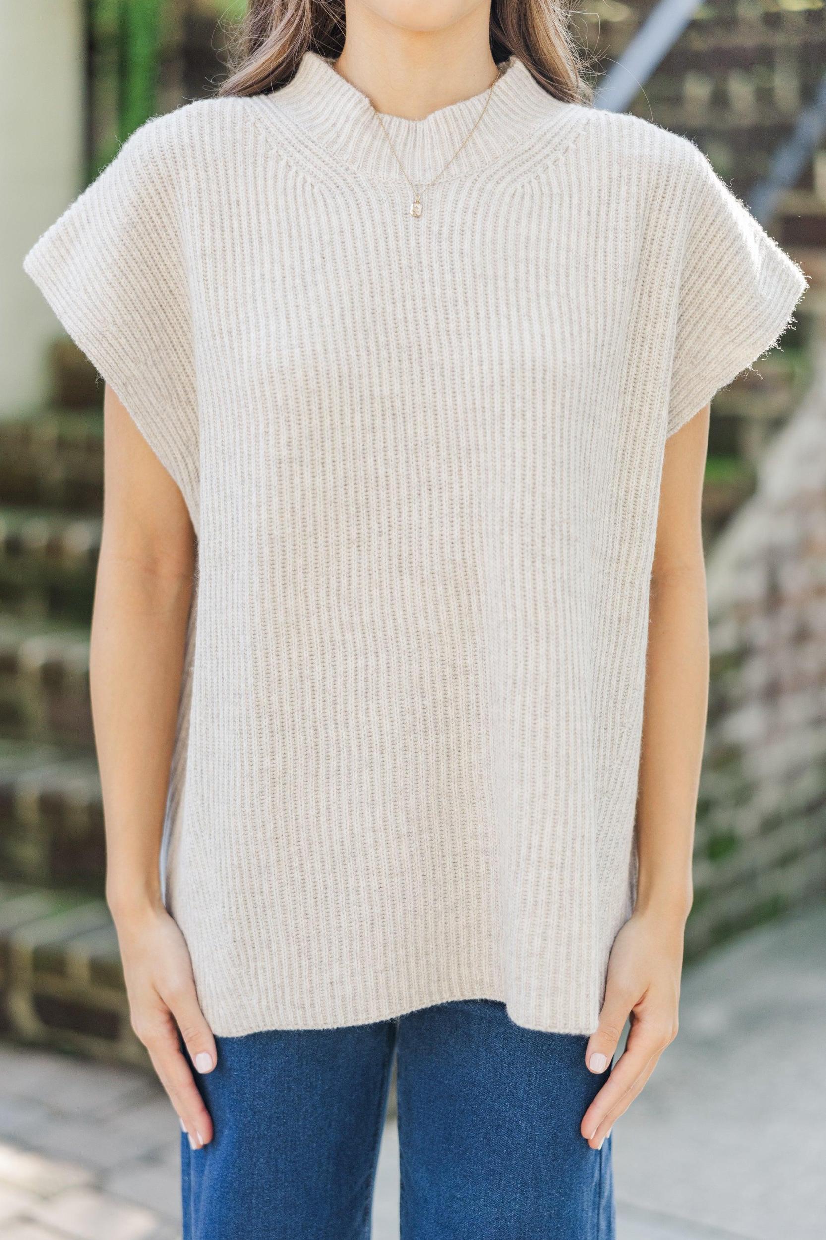 The Slouchy Oatmeal Short Sleeve Sweater Female Product Image