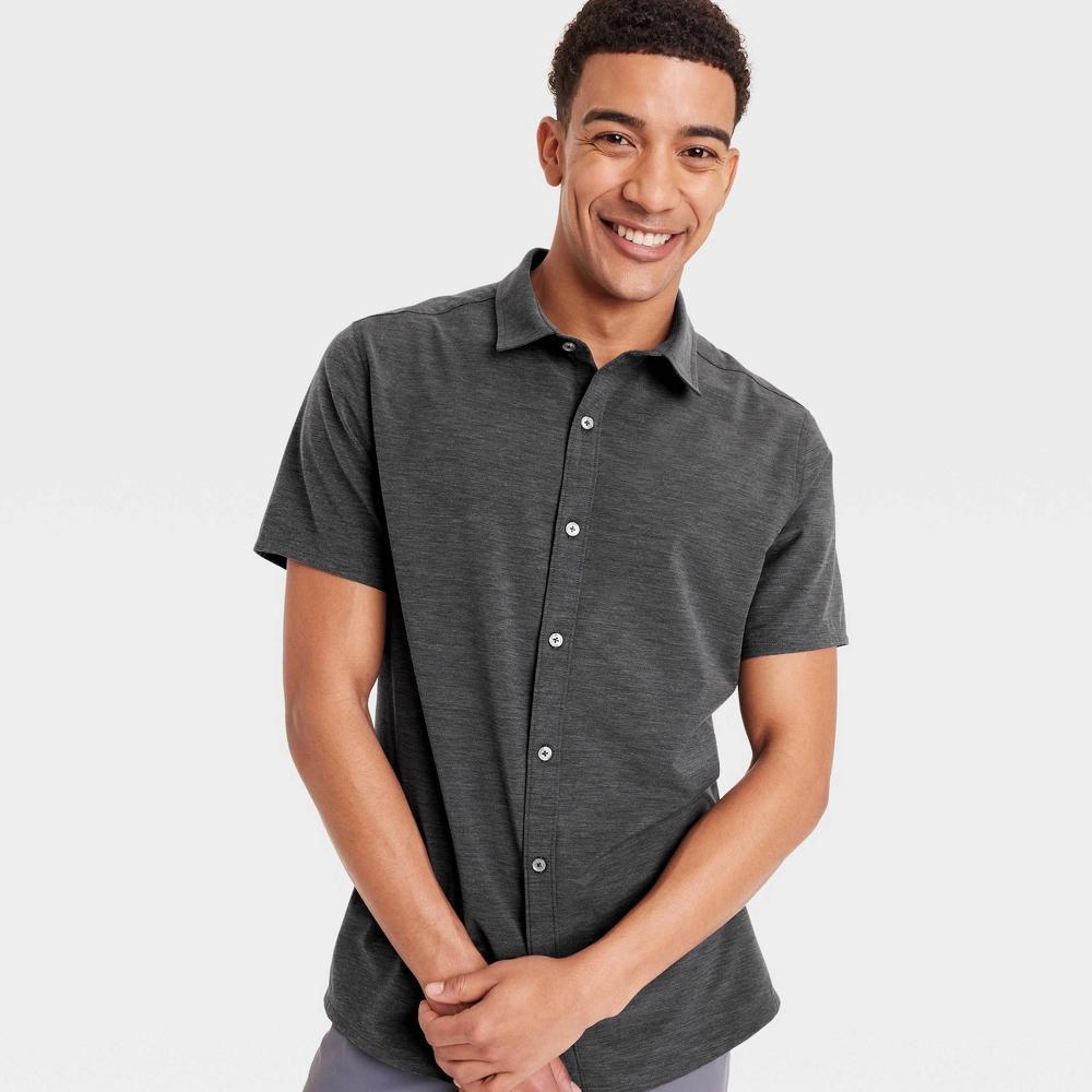 Men's Short Sleeve Woven Shirt - All In Motion™ Black XXL: Relaxed Fit, Quick Dry, Poplin Product Image