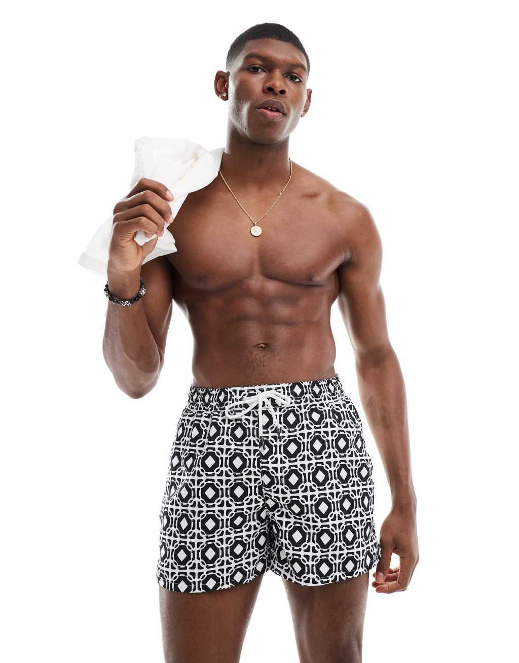 Aray geo print swim shorts in black and white Product Image