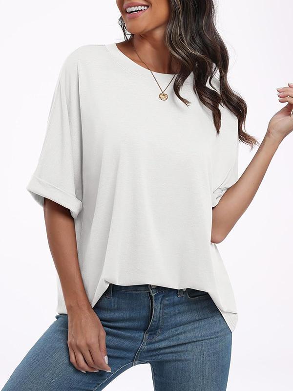 Raglan Sleeve Solid Color Split-Joint Round-Neck T-Shirts Product Image