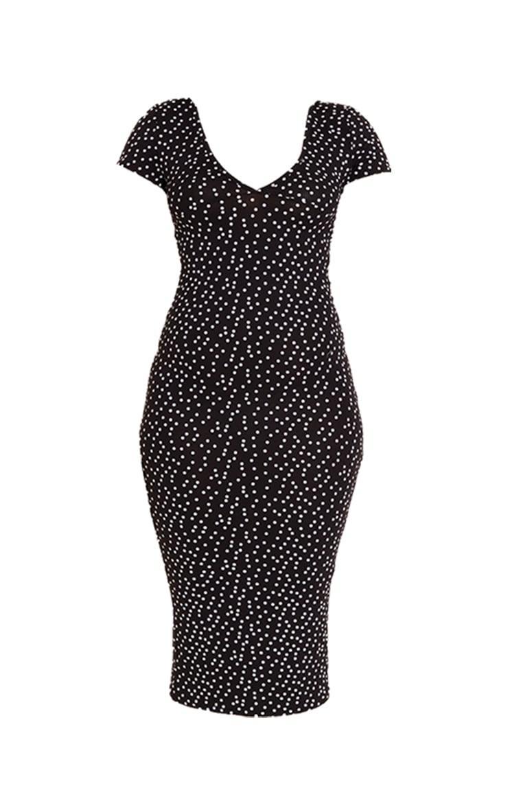 Black Polka Dot Ruched Bust Midi Dress Product Image