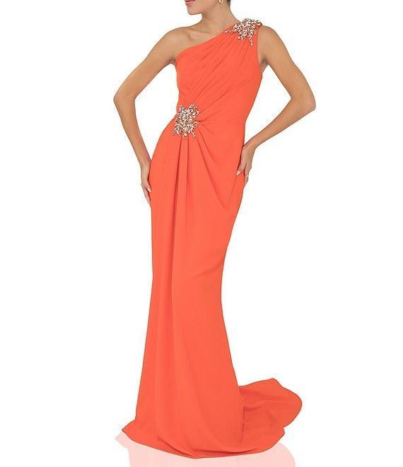 Terani Couture Beaded One Shoulder Sleeveless Beaded Waist Gown Product Image