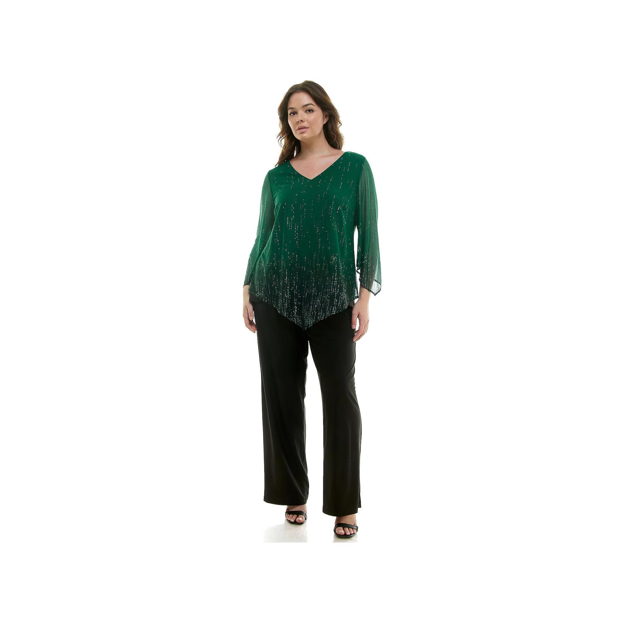 Plus Size Luxology 2-Piece V-Neck Poncho & Straight Leg Pants Set, Women's, Size: 2XL, Red Black Red Product Image