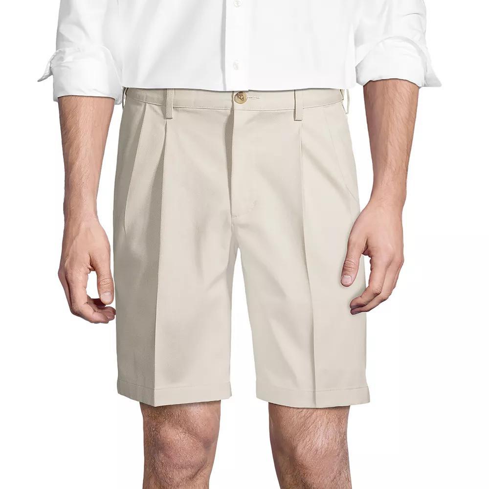 Men's Lands' End Comfort Waist 9-inch No-Iron Pleated Chino Shorts, Size: 42, Black Product Image