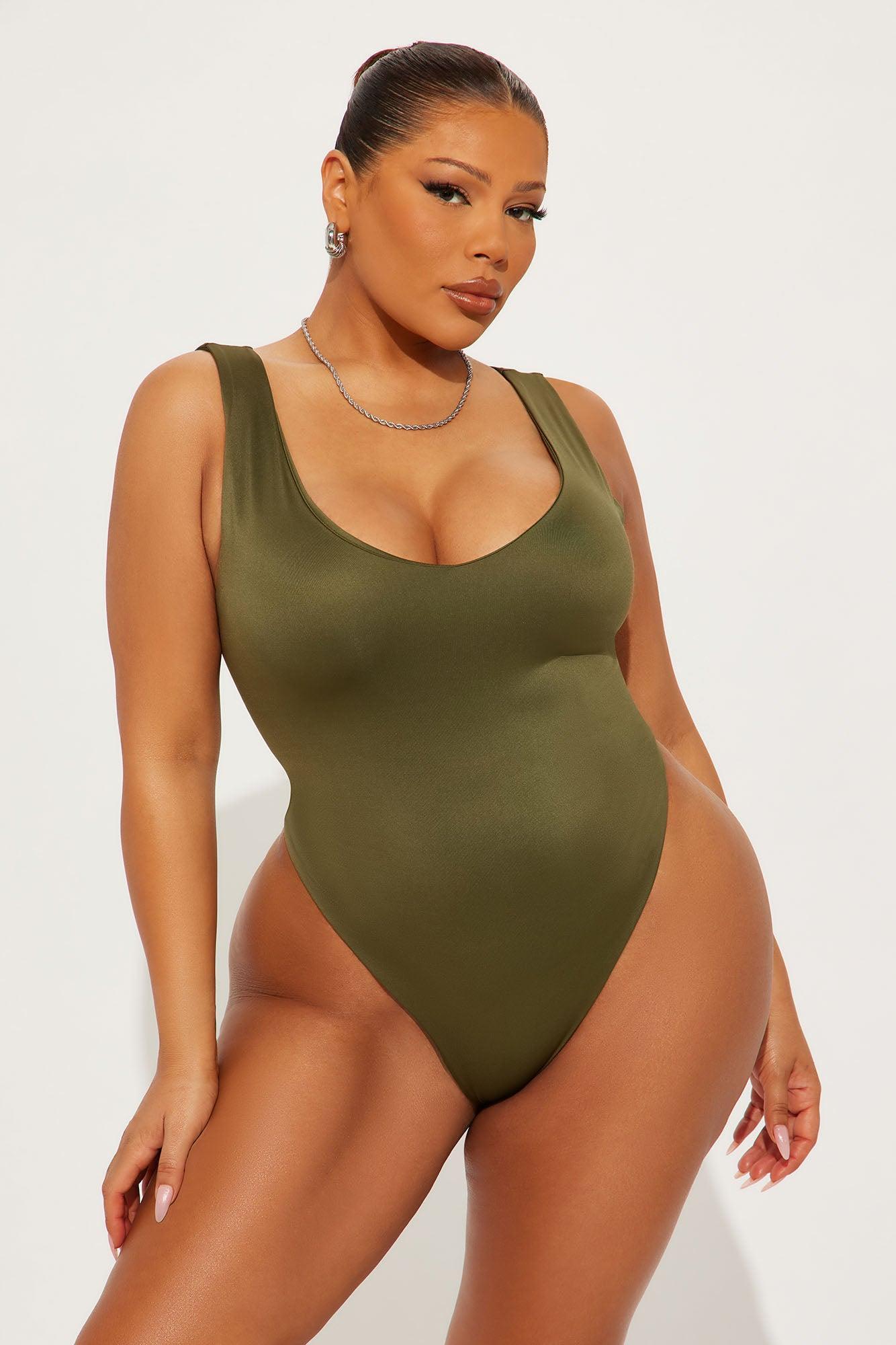 Contour Double Lined V-Neck Bodysuit - Military Green Female Product Image