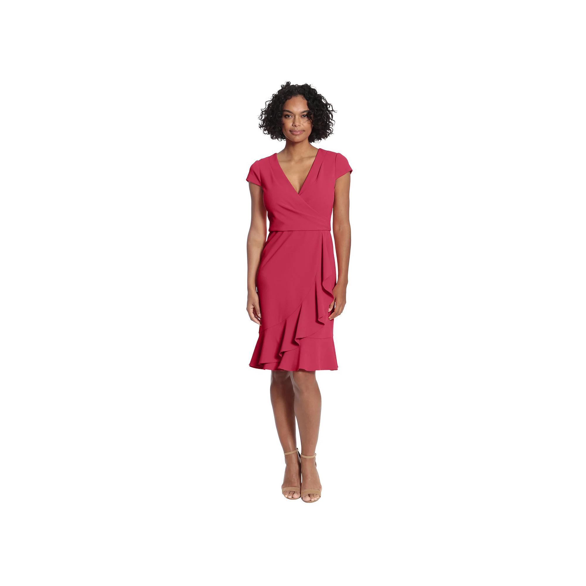 Women's London Times Cascade Ruffle Faux-Wrap Dress, Size: 16, Red Product Image