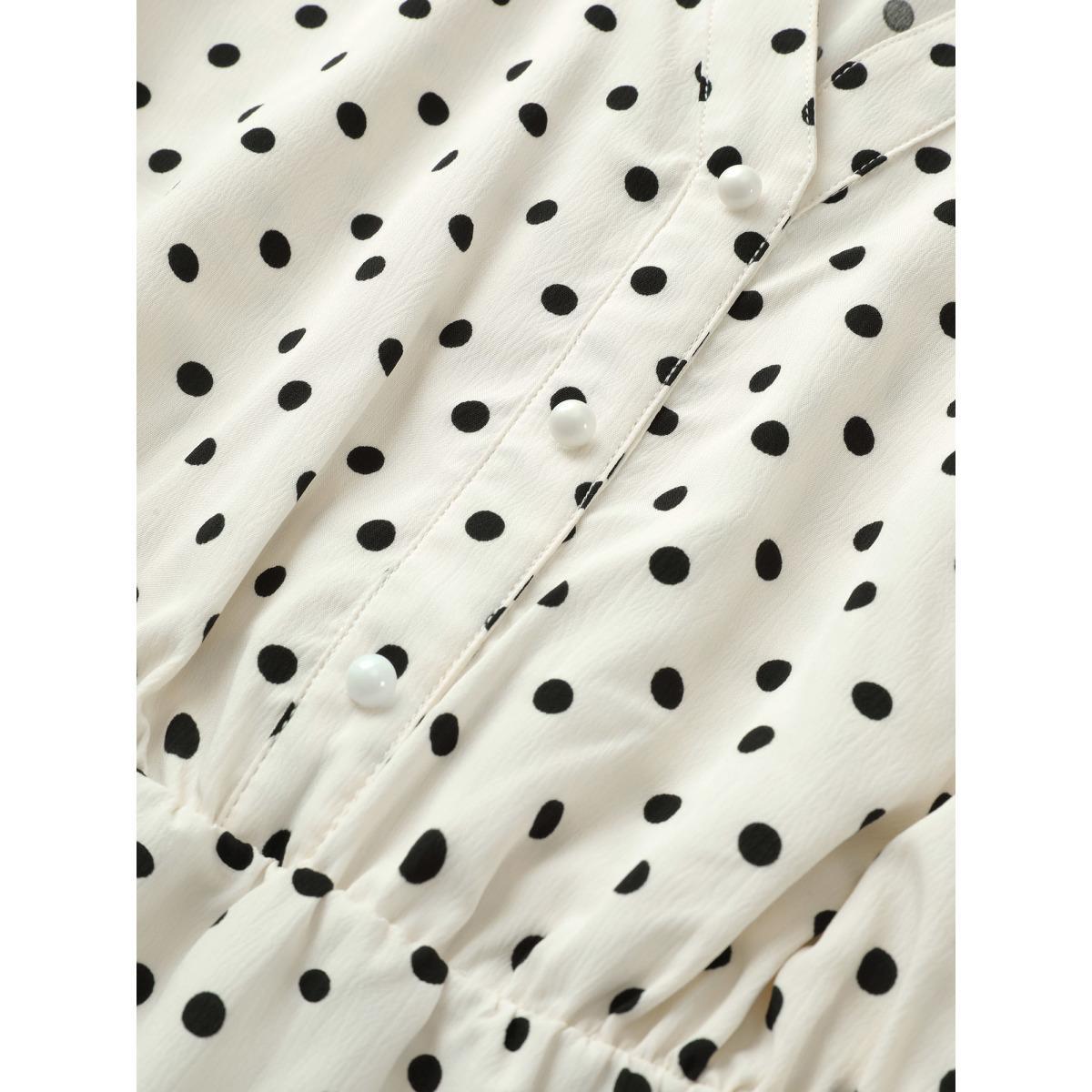 Plus Size Ivory Polka Dot Button Detail Arc Hem Blouse Women At the Office Elbow-length sleeve Shirt collar Work Blouses BloomChic 28/5X Product Image