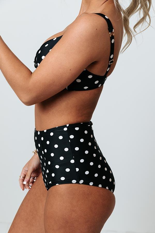 Tanning In Tulum High Waist Polka Dot Bikini Bottom in Black Product Image