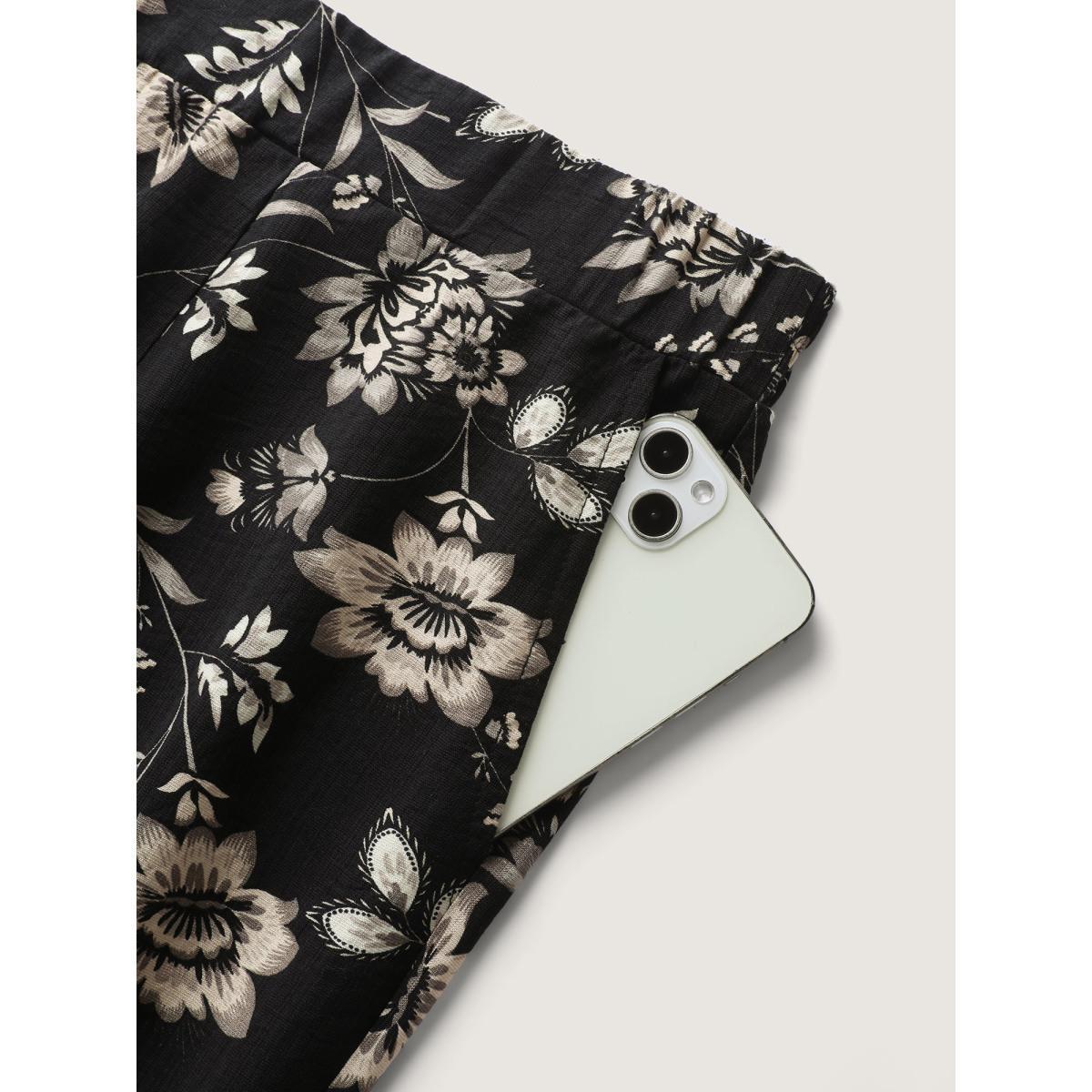 Plus Size Silhouette Floral Print Wide-Leg Pants Women BlackFlower Wide Leg Mid Rise Work Pants BloomChic 30/6X Product Image