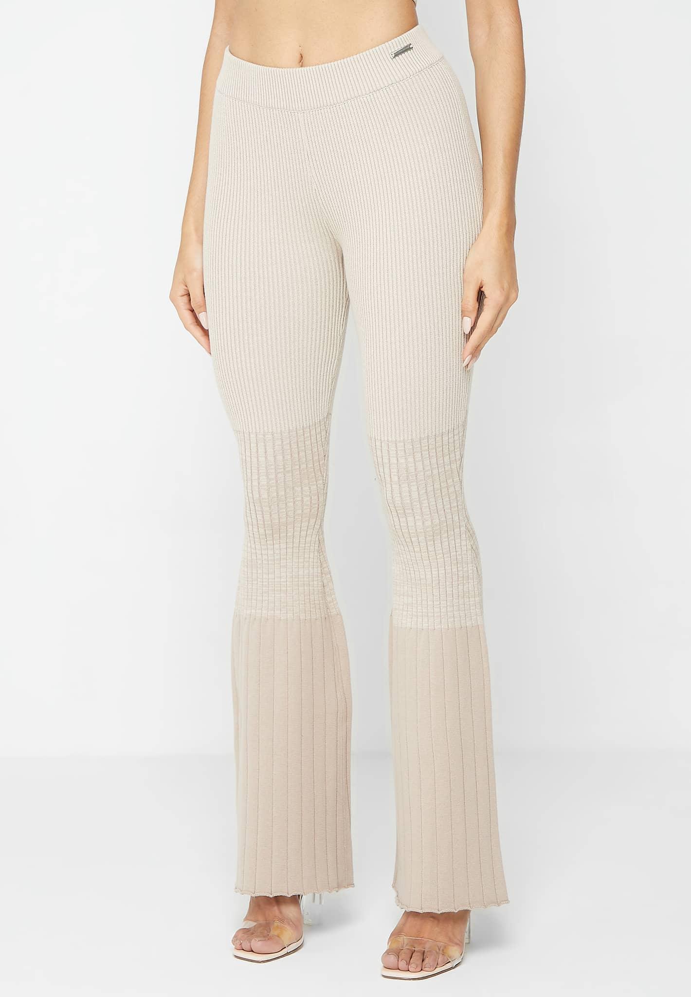 Ribbed Ombré Flared Leggings - Beige Female Product Image
