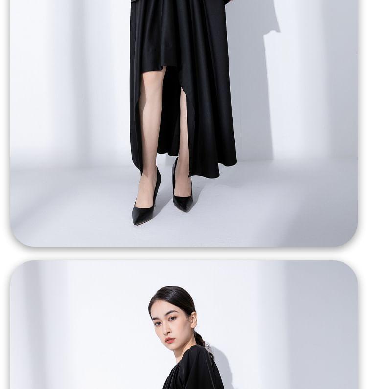 Long-Sleeve Round Neck Plain Ruched Tie Back Oversized Blouse Product Image