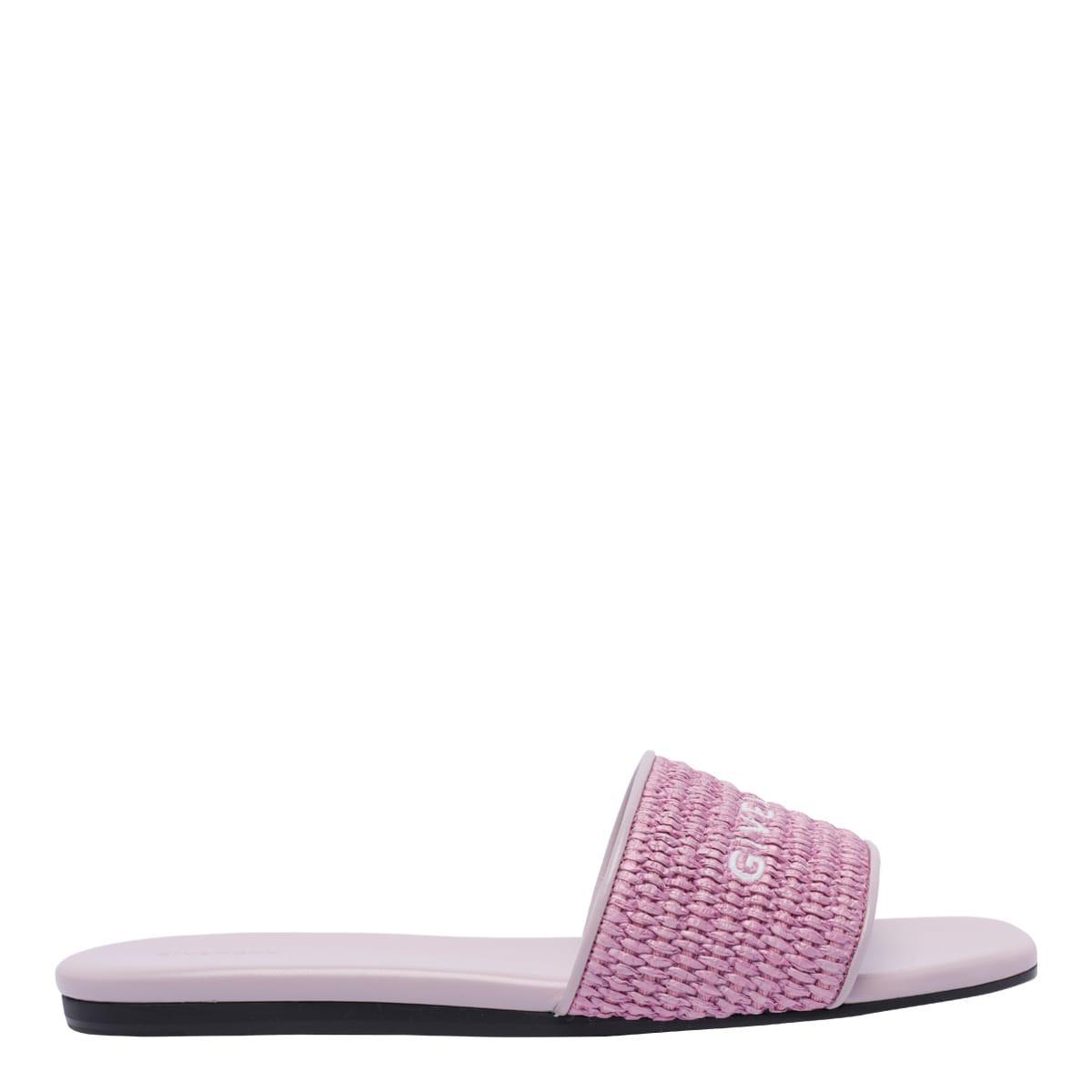 GIVENCHY 4g Flat Mules In Raffia In Orchid Purple  Product Image