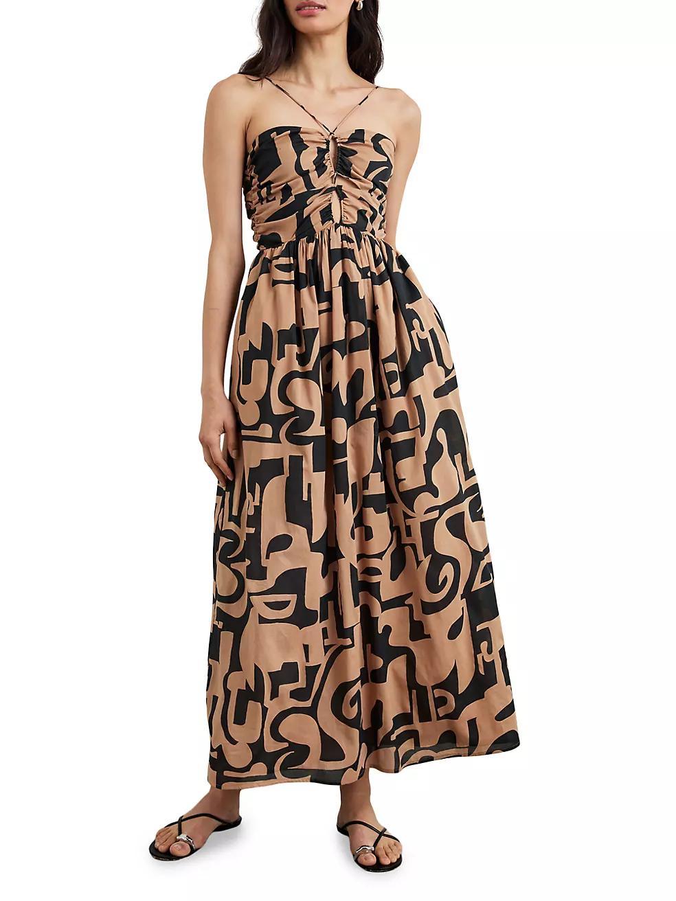 Silvia Santorini Sand Cotton Halter Midi-Dress Product Image