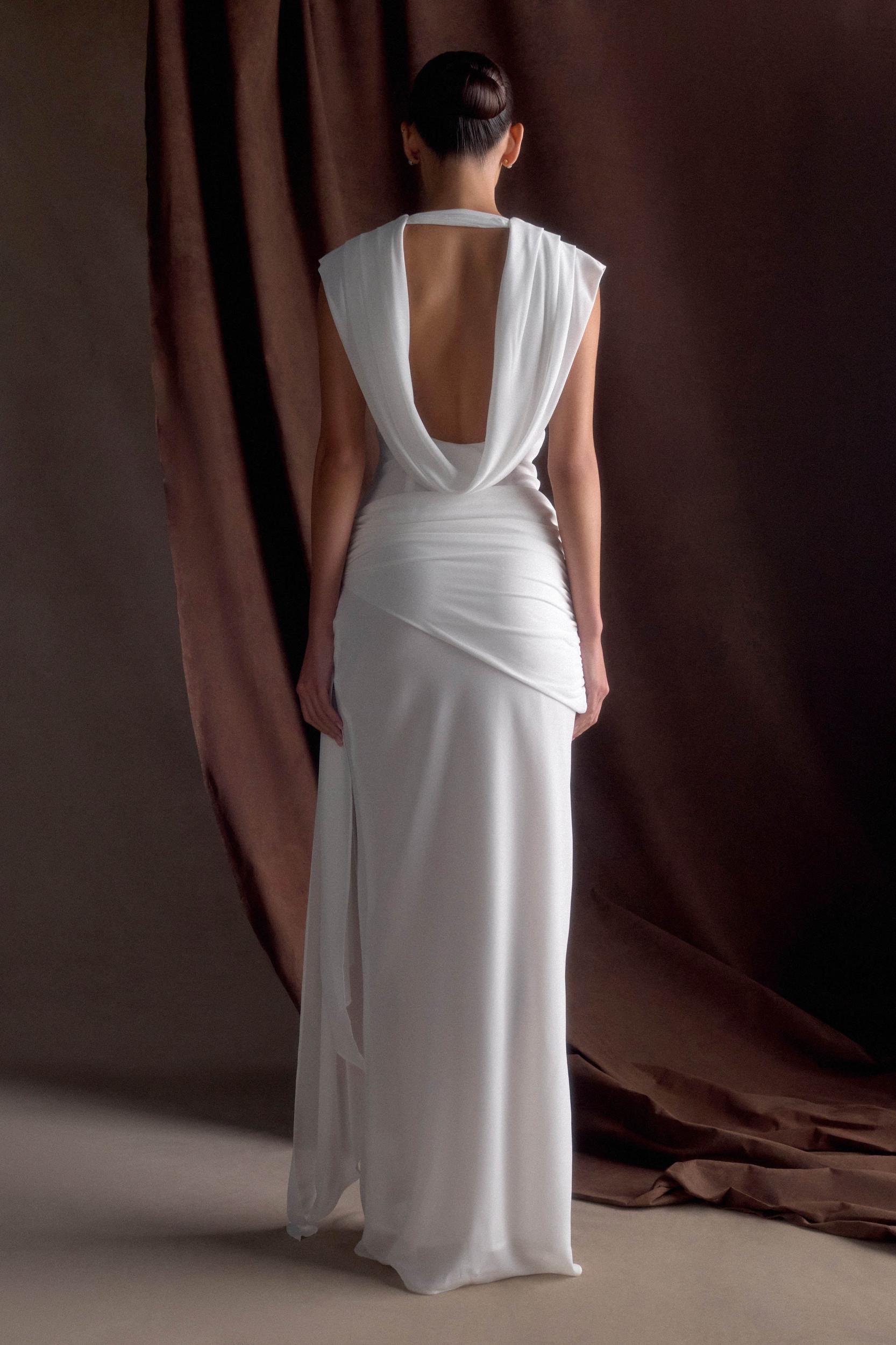 Giulia Chiffon Draped Maxi Dress - White Product Image