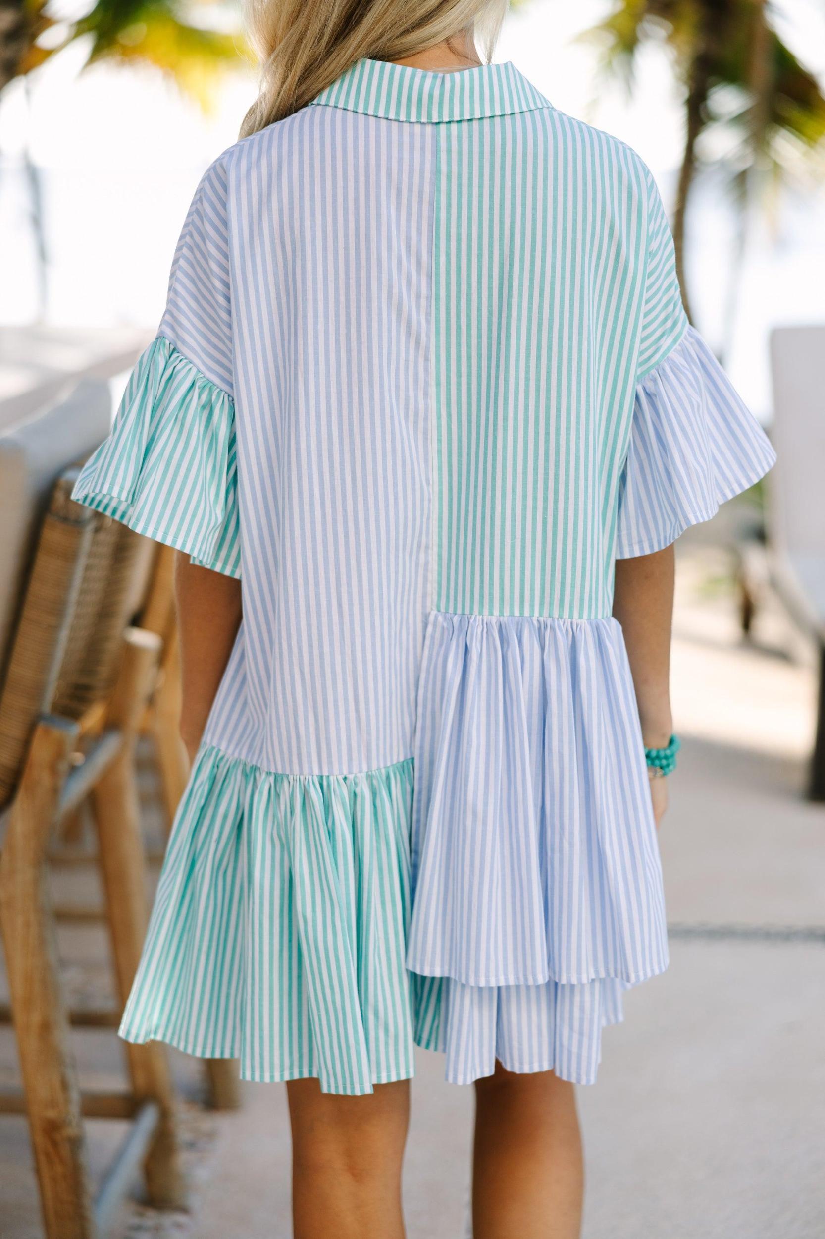 Call On You Green Striped Babydoll Dress Female Product Image