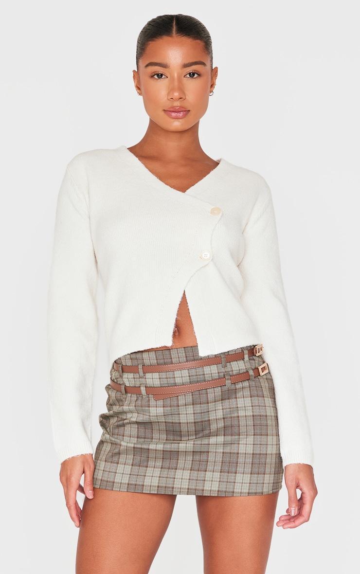 Dark Green Plaid Printed Double Belt Tailored Mini Skirt Product Image