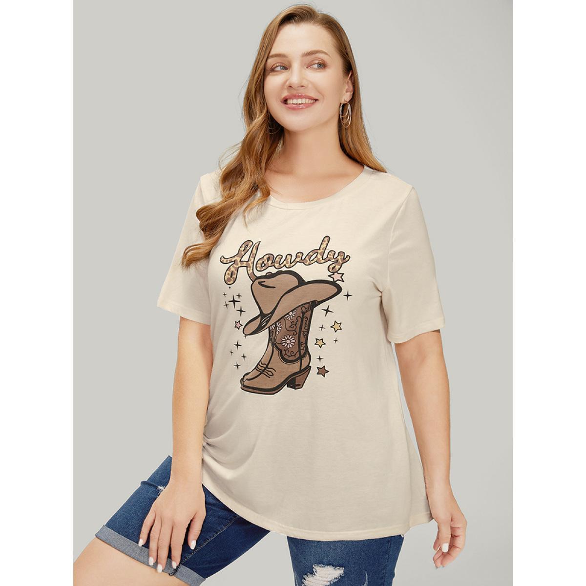 Plus Size Boots & Hat Print Drop Shoulder Graphic T-shirt Apricot Women Casual Western Dailywear T-shirts BloomChic 22-24/3X Product Image