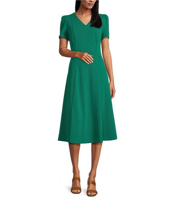Investments Scuba Crepe Short Sleeve Fit and Flare V-Neck Dress Product Image