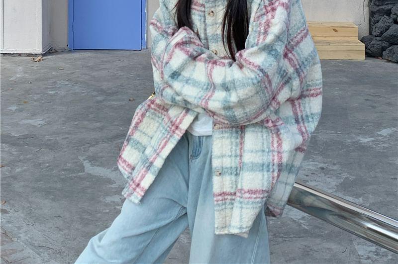 Plaid Pocket Detail Oversized Shacket Product Image