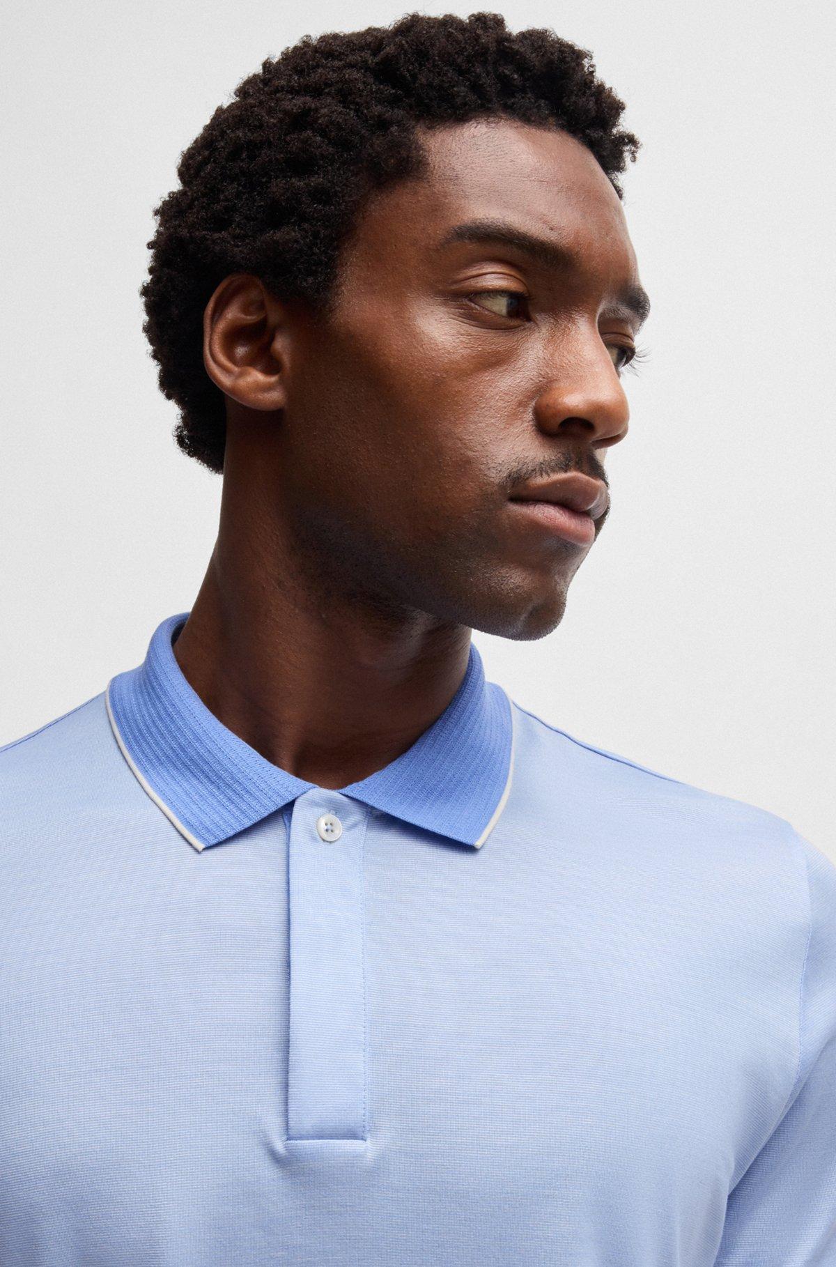 Cotton-silk polo shirt with structured trims Product Image