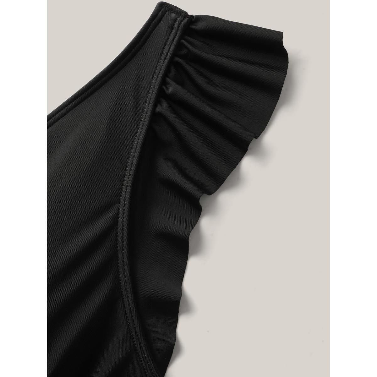 Plus Size Ruffled Hem Flutter Sleeve Drawstring Swim Dress Women's Swimwear Plum Beach Bodycon Overlap Collar High stretch Curve Swim Dresses BloomChic 26/4X Product Image