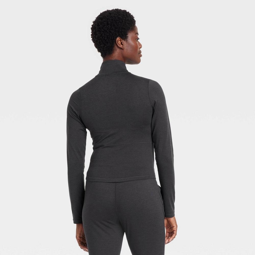 Womens Soft Stretch Full Zip Jacket - All In Motion Heathered Black XL: Moisture Wicking, Quick Drying Product Image