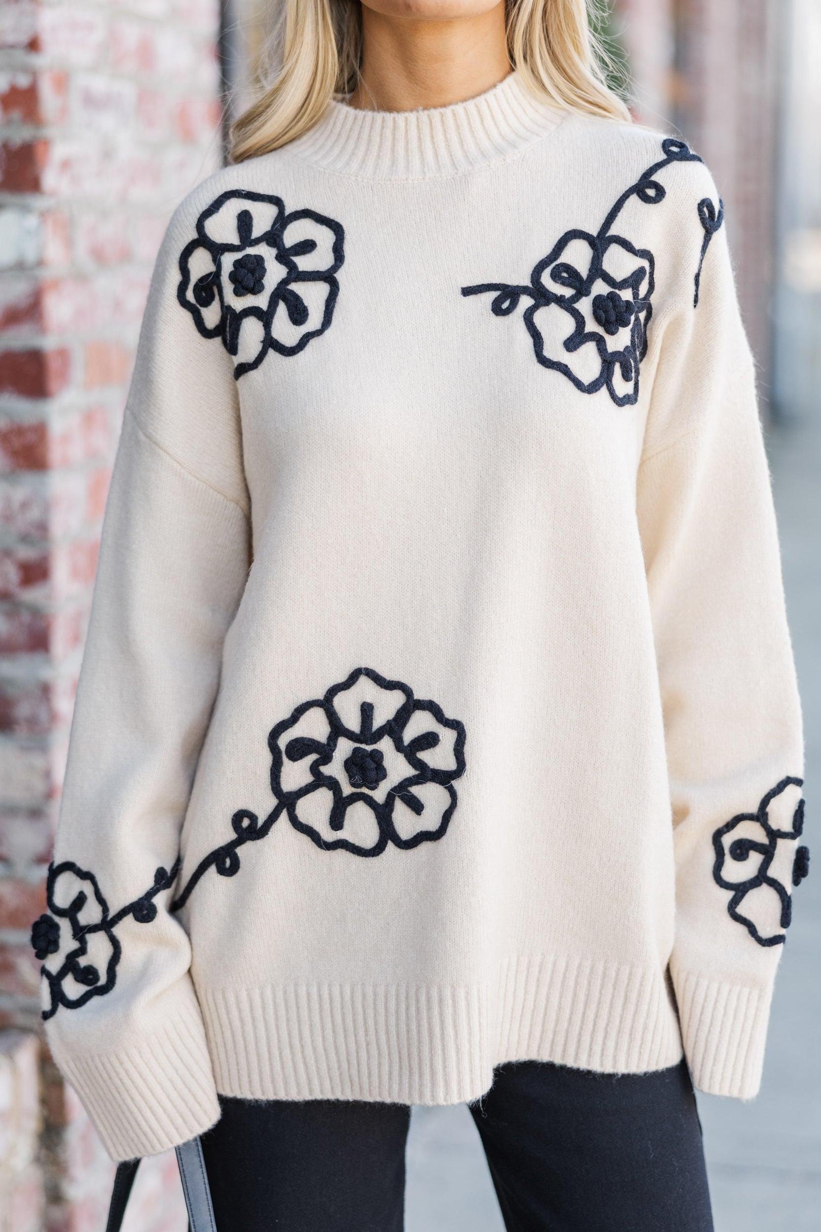 Keep You Close Natural Brown Floral Sweater Female Product Image