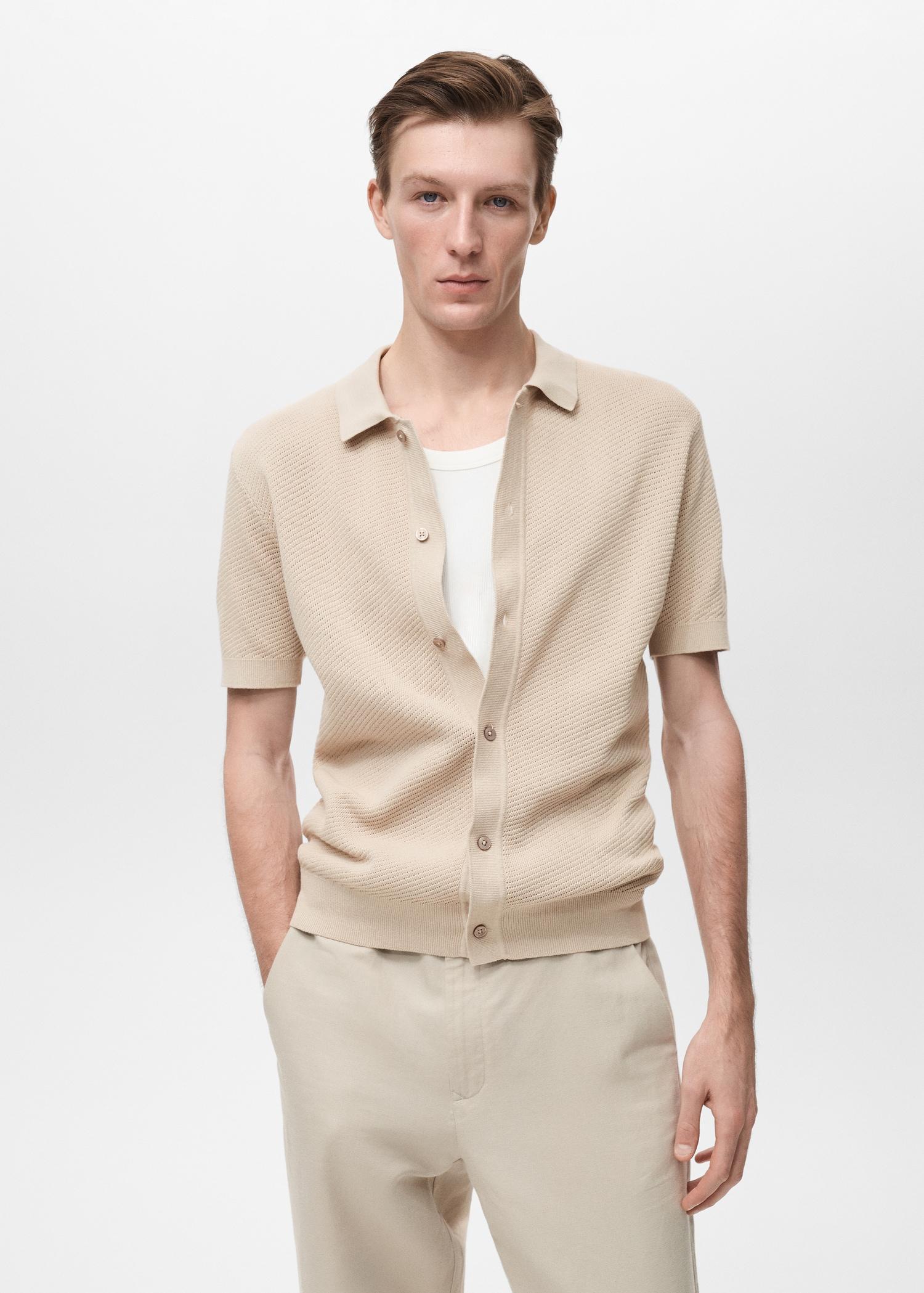 Openwork knitted structured shirt - Men | MANGO USA Product Image