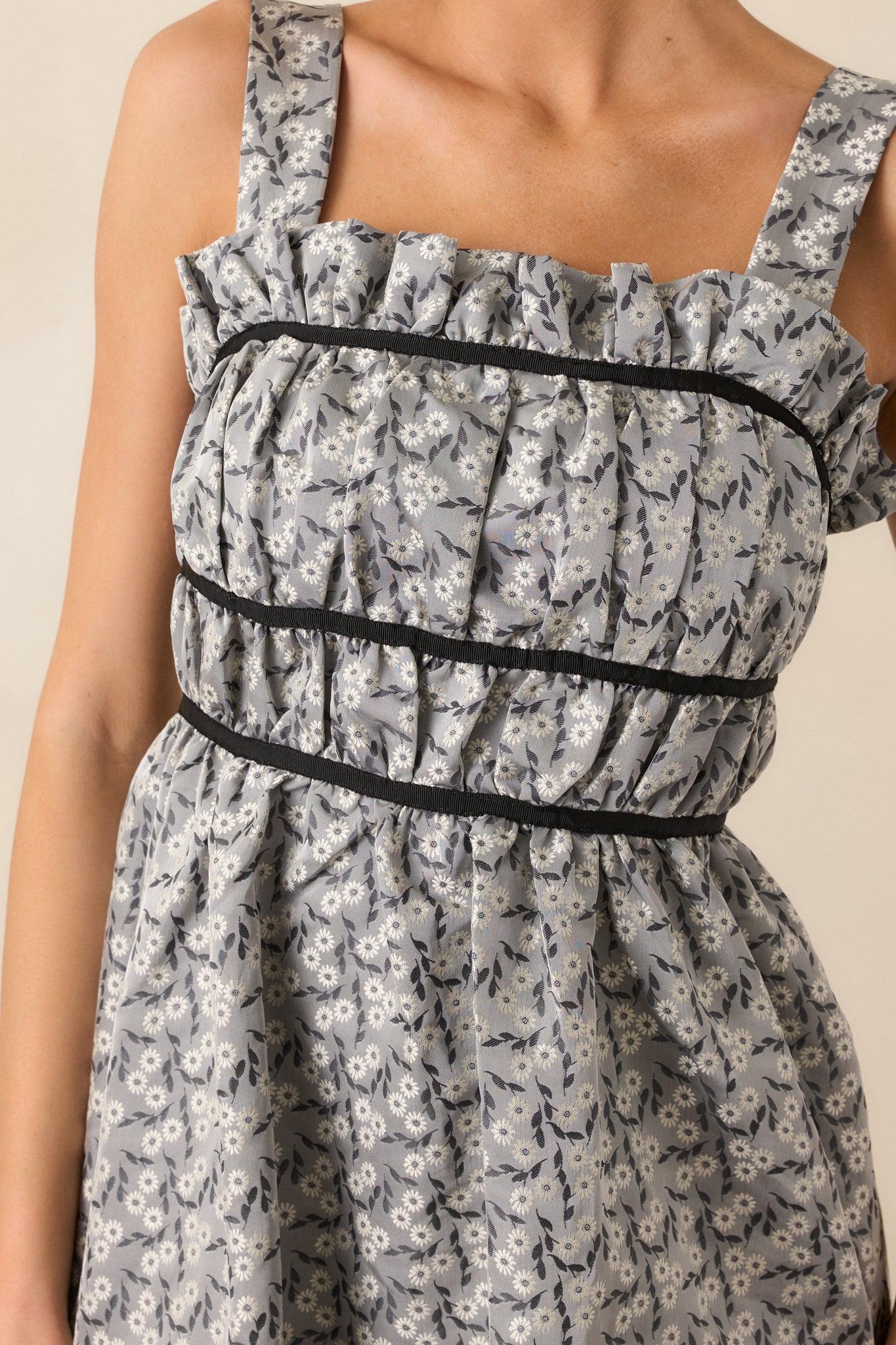 Moment In Time Light Grey Floral Midi Dress Product Image