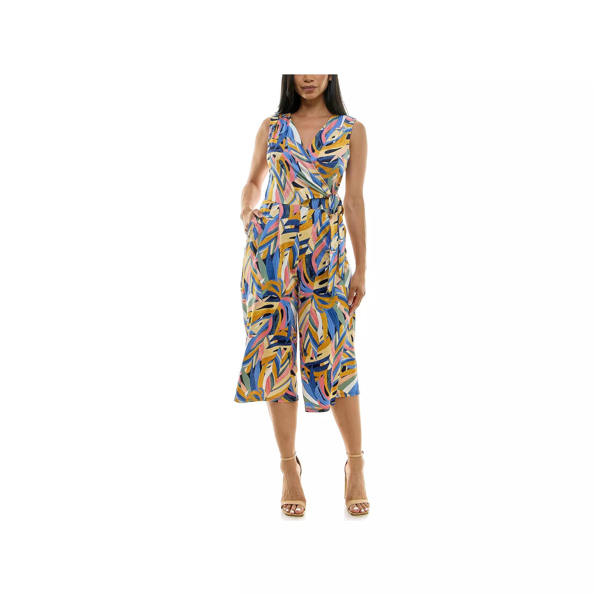 Women's Nina Leonard Print Surplice Wide-Leg Jumpsuit, Size: Large, Red Blue Team Product Image