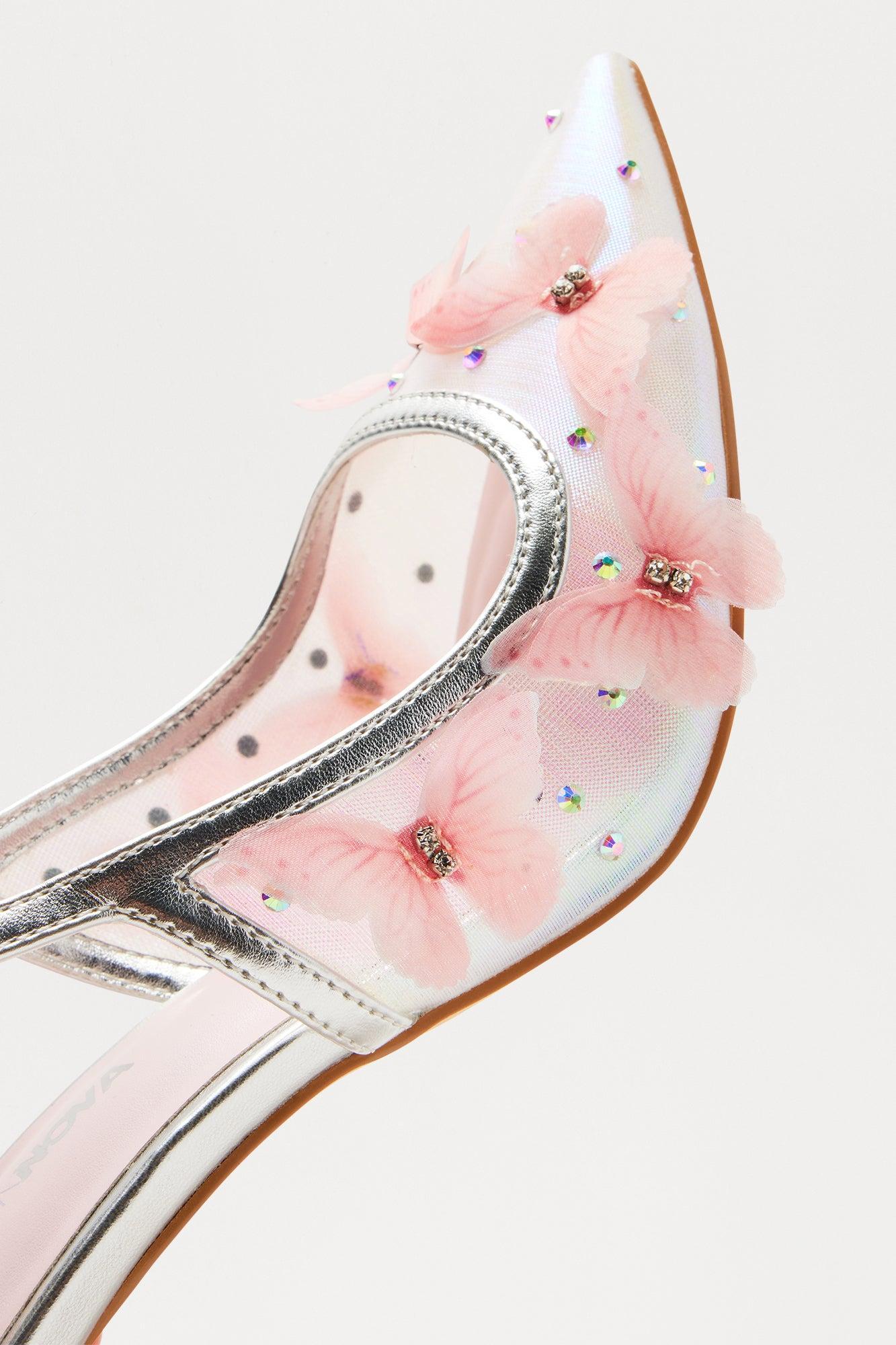 Aries Rhinestone Butterfly Pumps - Pink Product Image