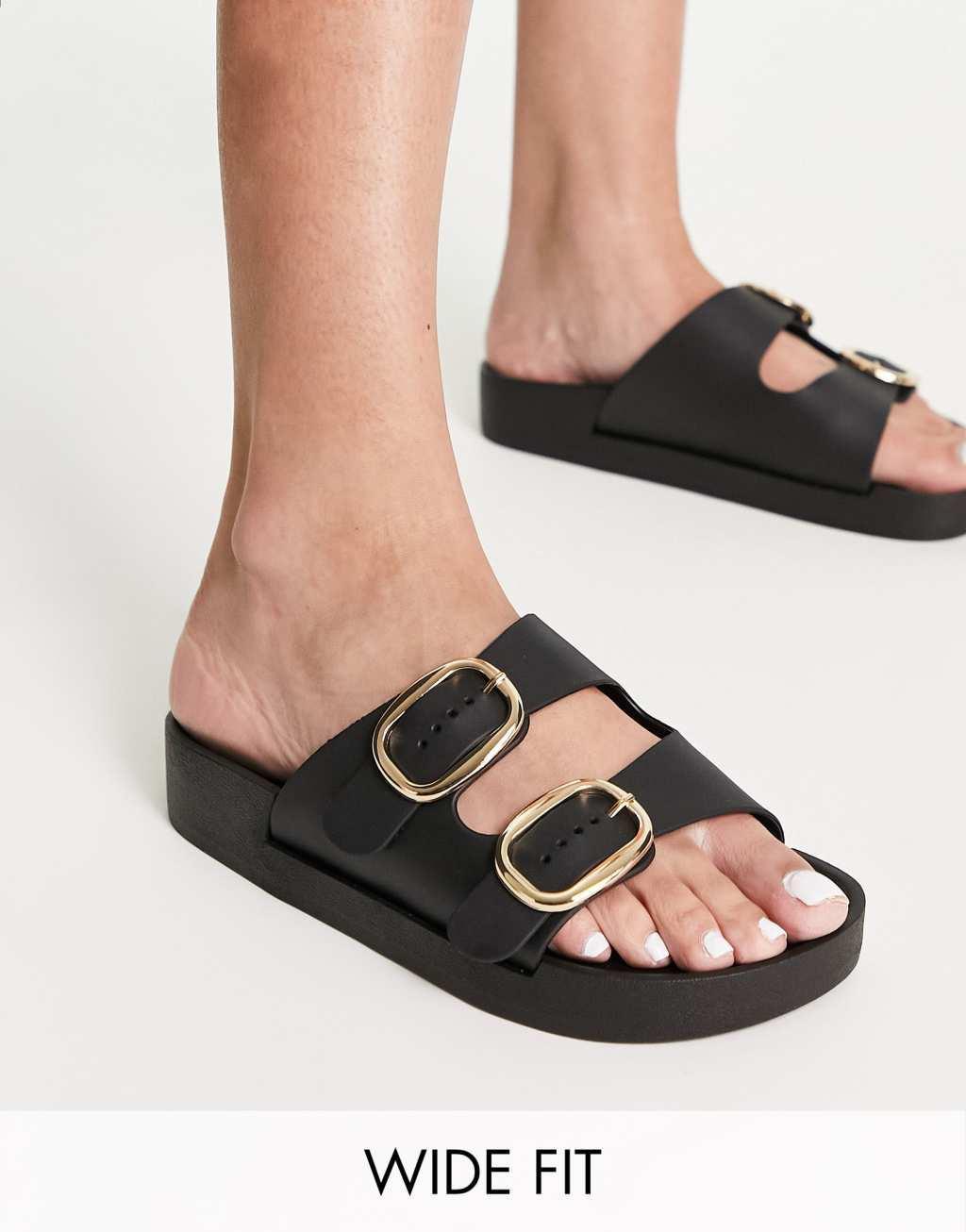 London Rebel wide fit double buckle footbed sandals Product Image
