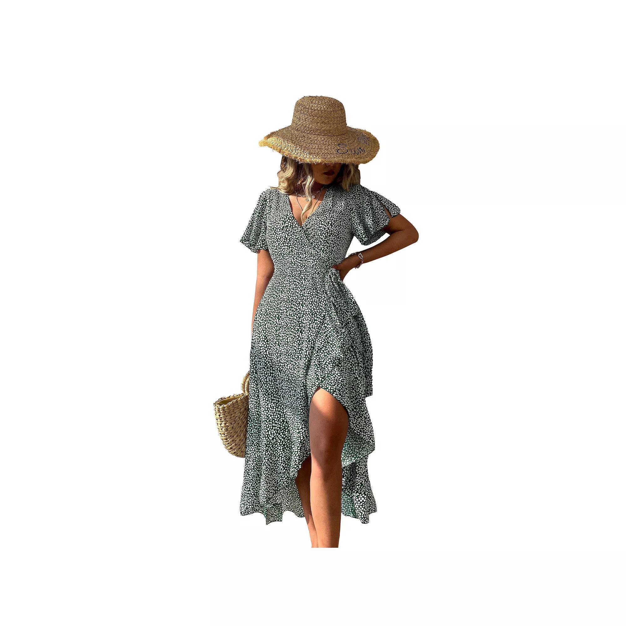 Women's Cupshe Flared Sleeve V-neck Ditsy Dress, Size: Large, Black Product Image