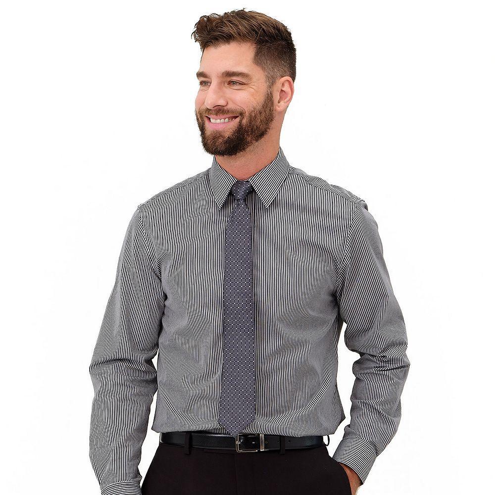 Men's Nick Graham Modern-Fit Stretch Dress Shirt & Tie Set, Size: Large-32/33, Black Gray Stripe Product Image