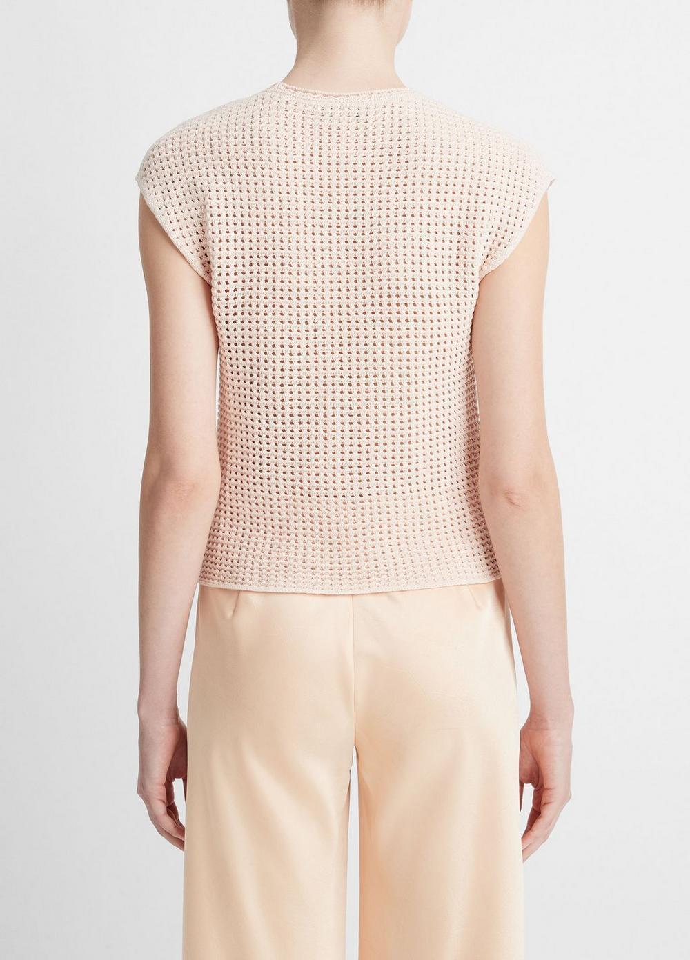 Womens Mesh-stitch Cap-Sleeve Crew Neck Sweater, Petal Pearl, Size M Vince Product Image