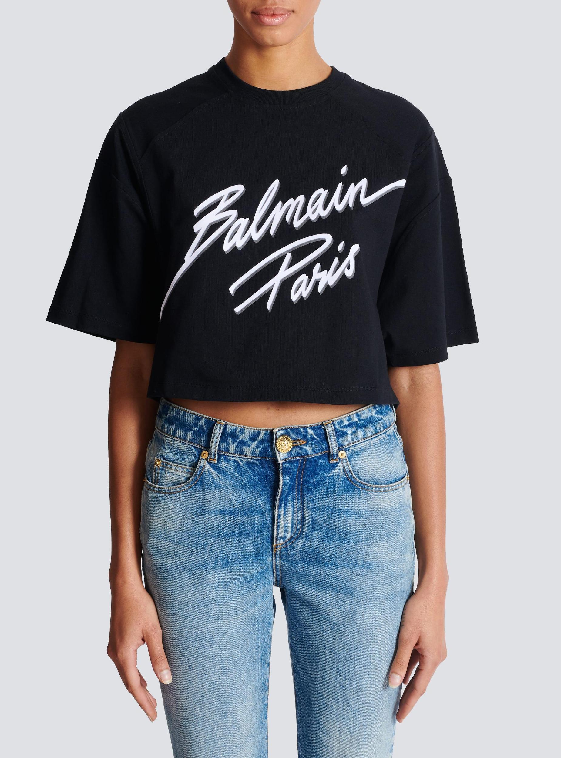 Cropped T-shirt with flocked Balmain Letter logo Product Image