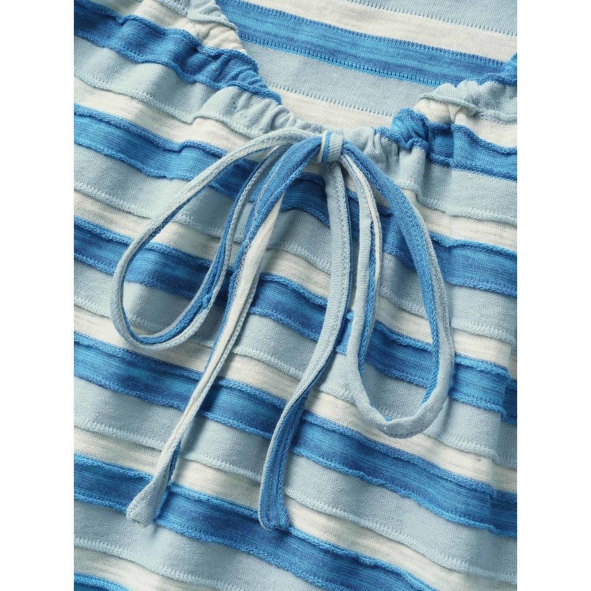 Plus Size V Neck Textured Striped Tie Knot T-shirt Skyblue Women Casual Texture V-neck Everyday T-shirts BloomChic 30/6X Product Image