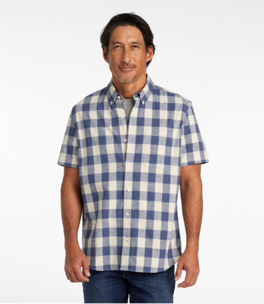 
                            Men's Comfort Stretch® Chambray Shirt, Slightly Fitted Untucked Fit, Short-Sleeve, Plaid
                         Product Image