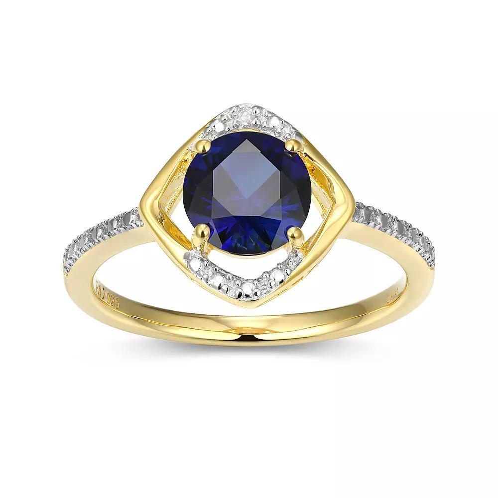 18k Gold Plated Sterling Silver Gemstone & Diamond Accent Halo Ring, Women's, Sept Cr Blue Product Image