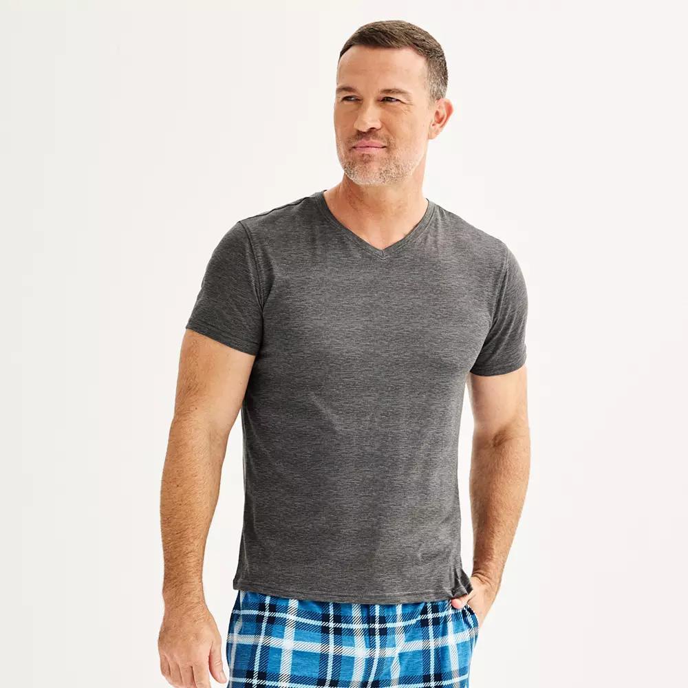 Men's Sonoma Goods For Life® Supersoft V-Neck Pajama Shirt, Size: Medium, Light Grey Space Dye Product Image