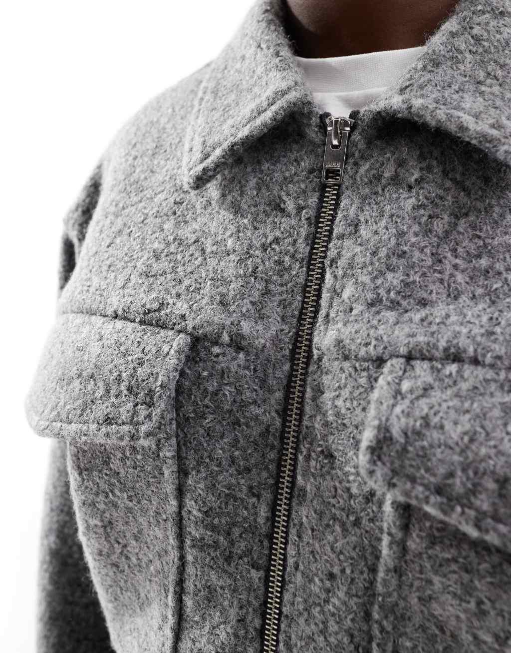 JJXX collared bomber jacket in gray Product Image