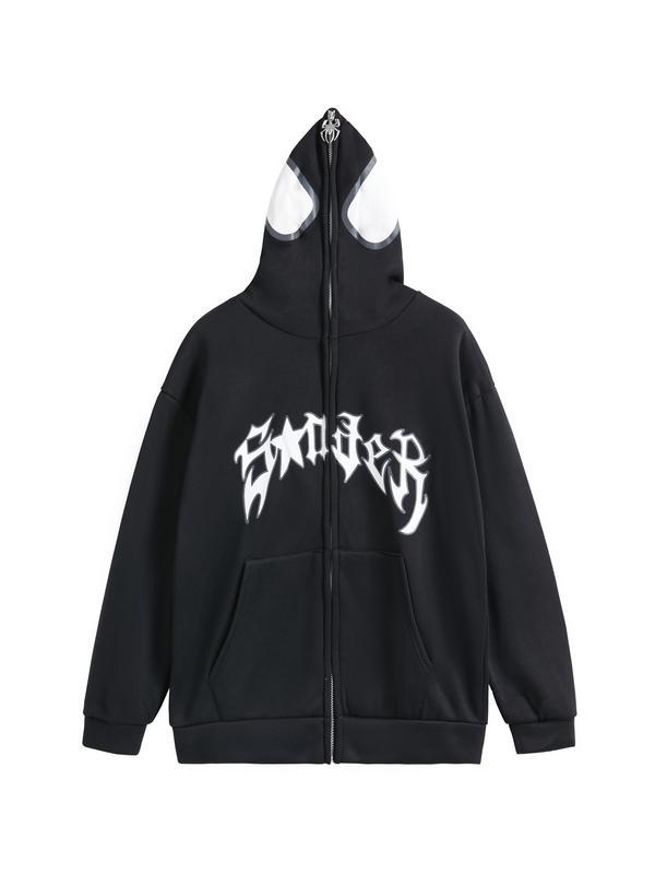 Men's Punk Spider Print Full Zip Oversized Hoodie Product Image